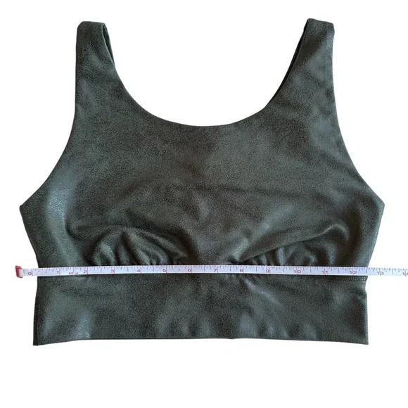 Aerie Offline Dark Green Distressed Faux Leather Sports Bra Top - Picture 4 of 9